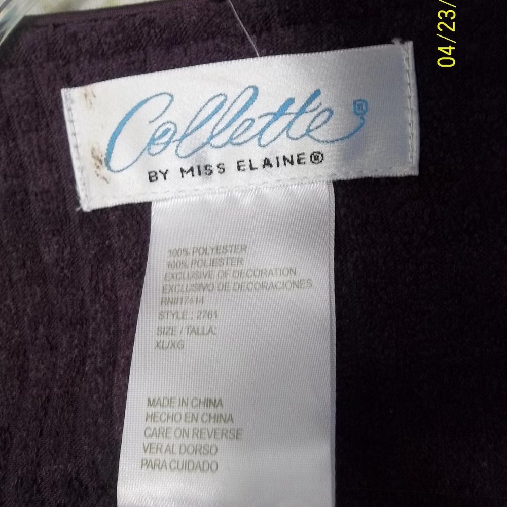 Collette Purple Robe XL Long Sleeve Embroidery on Front Zip Front - Picture 4 of 5